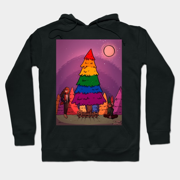 Lgbtq+ christmas tree rainbow gift design Hoodie by DorothyGoesGlamping